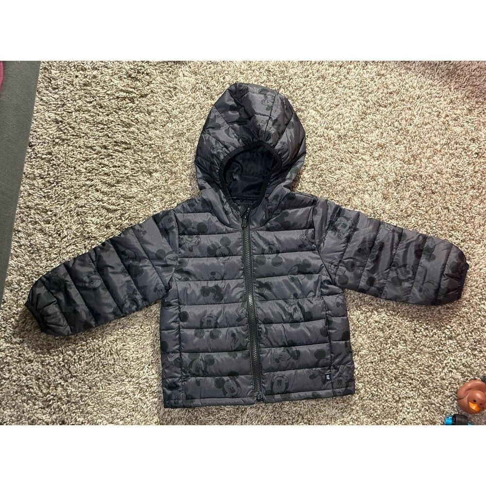 GAP Kids Disney Mickey Mouse Puffer Jacket 2T Black Hooded Lightweight
